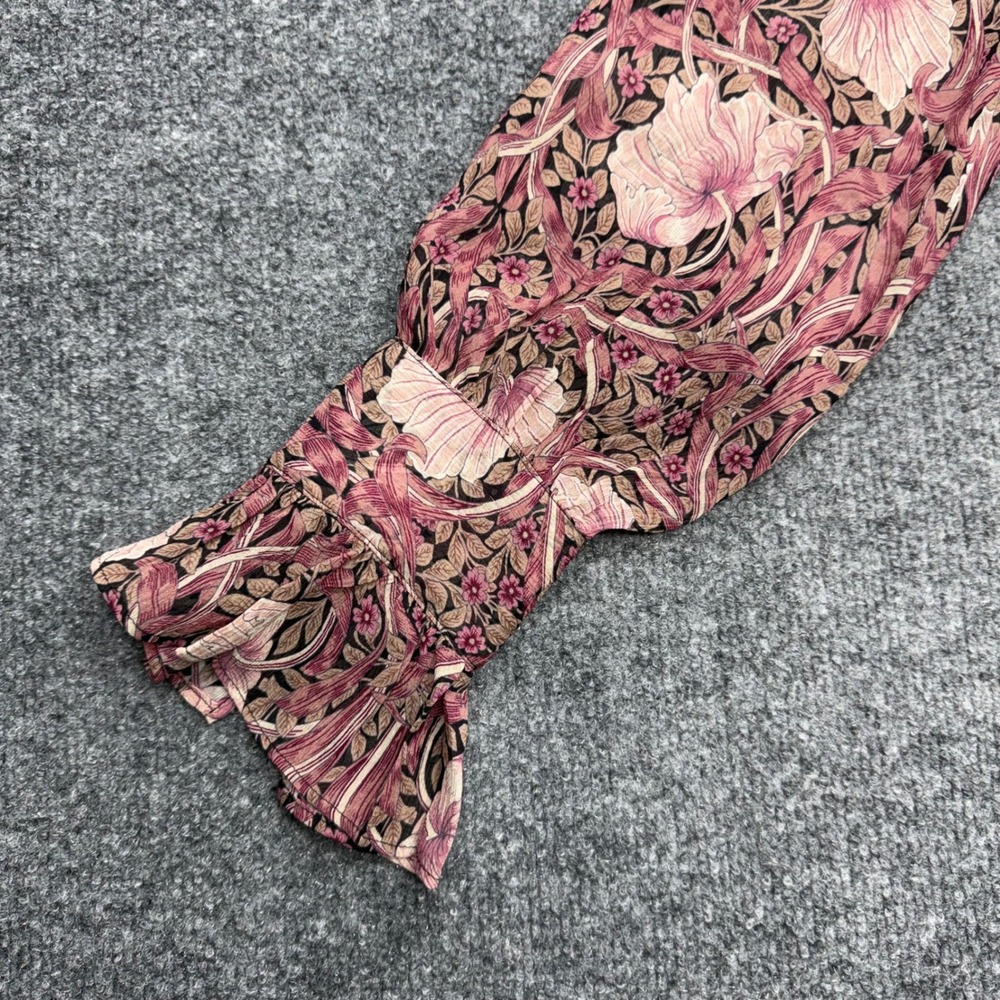 Morris & Co x PAIGE Silk Floral Ruffle Blouse Mauve Art Nouveau Top Medium - Picture 6 of 8